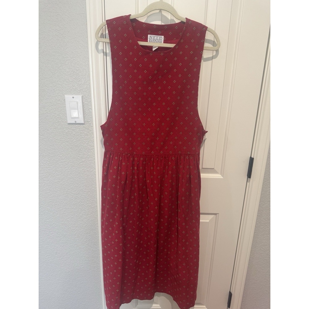 Nell Flowers Jumper Overall Dress Cottagecore Farm Corduroy Medium Floral Red